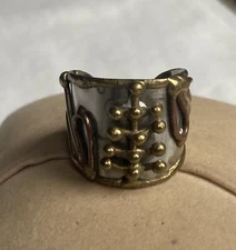 Vtg. Brutalist Men’s Cuff Ring.- Silver/Brass/Copper-Gothic/ Viking Style Sz 11