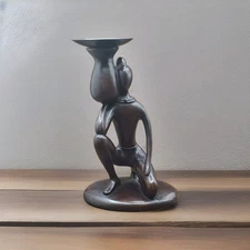 Abstract Brown Candle Holder Lady Holding Jar Beautiful Simple Art Nouveau 7" H 