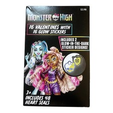 Monster High Valentines Cards w Glow Stickers 16 Count NEW Sealed