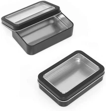 4 Pack Metal Rectangular Tin Boxes Containers with Detachable Clear Lid, Black,P