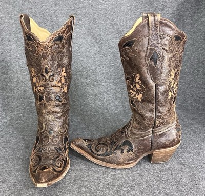 Corral Western Boots Womens 6.5 Brown Pointed Toe Lizard Inlay Cowboy Rodeo