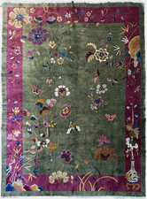 9x12 Extraordinaire Antique Art Deco Rug Walter Nichols green Chinese rug c.1920