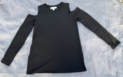 MICHAEL Michael Kors Womens Size M Stretch Knit Cold-Shoulder Top Black