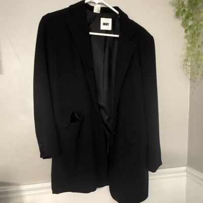 DKNY Women's Black Button Up Suit Jacket Size 10 Silk Polyester Three Pockets