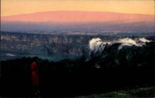 Volcanoes Kilauea and Mauna Loa sunrise Hawaii vintage postcard j570