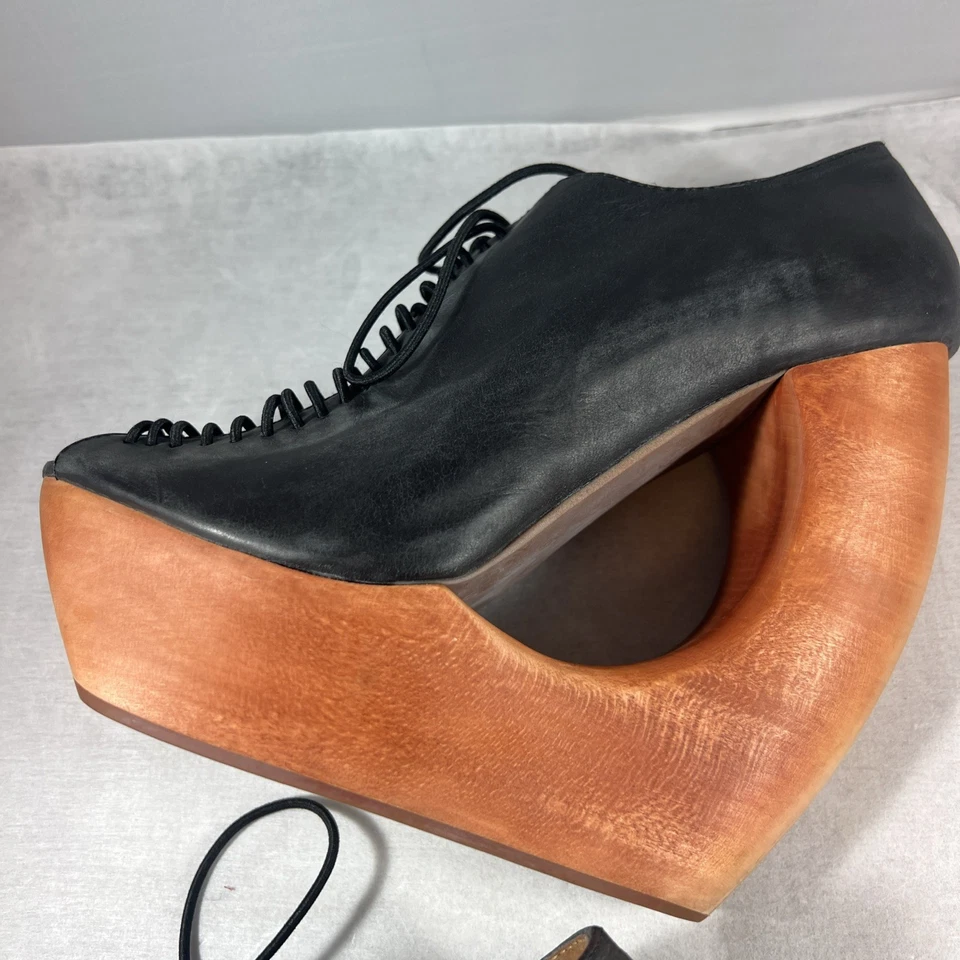 Jeffrey Campbell 哈瓦那 Rockin 平台露趾黑色木制镂空楔形 8 — 第 4/4 张图片