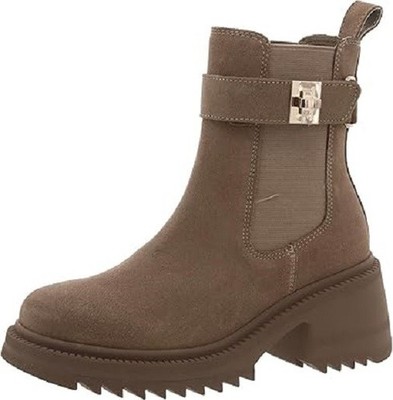 Steve Madden Gates Ankle Boot Platform Block Heel Taupe Suede Women's Size 8 M
