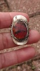 Antique Sterling Silver Petrified Wood 1 1/8" H Knuckle Ring Rope Design Adj. — photo 3