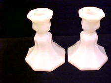Vintage / Older White Milk Glass Candle Stick Bases Holders Octigon Shape