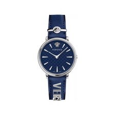 BRAND NEW VERSACE V-CIRCLE BLUE LEATHER  STRAP LADIES' WATCH  38MM - VE8104222