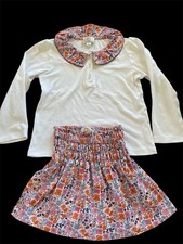 The Proper Peony EUC White/Pink/Blue Floral Collar Top Shirred Skirt-6Yrs