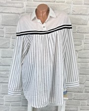 Italy Long Bluse Tunika Shirt Langarmbluse V-Ausschnitt Print 42 44 46 Weiß C474