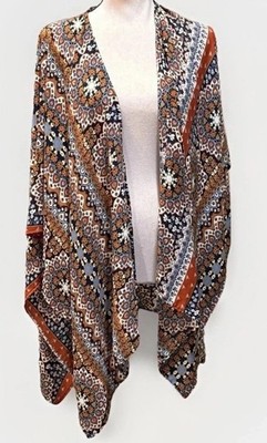 Earthbound Trading Co. Women's Bohemian Warm Toned Shawl Lagenlook Kimono Tunic