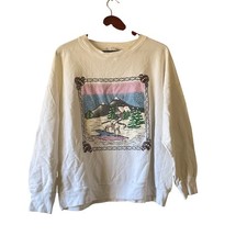 Vintage Women's Winter Scene Crewneck Sweatshirt Cream size xl