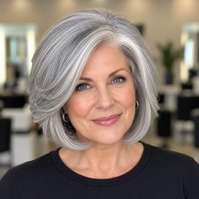Women's 12in Human Hair Wig Layered Natural Silver Gray Straight Fashion Wig