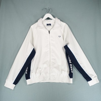 Vintage Fred Perry Track Jacket Mens Large White Blue Crest Tape Tracksuit Mods