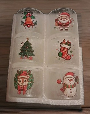Hewory Christmas Unique Frosted Glass Tealight Candle Set Of 6 Character Images 