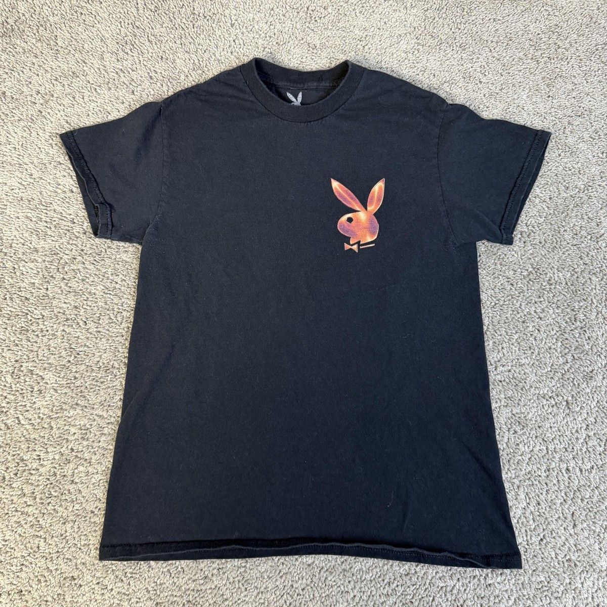 Playboy Shirt Mens S Black Repeat Logo Back Bunny Graphic Tee