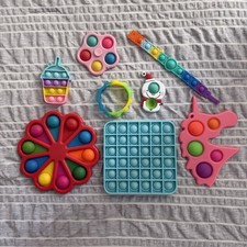 Assorted Tactile Sensory Fidget Toys Lot - Pop-It, Spinner, Bracelet, Unicorn