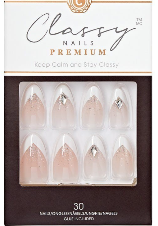 KISS CLASSY PREMIUM GLUE ON FALSE NAILS with GLUE  SAY YES MEDIUM LENGTH