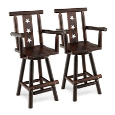 Set of 2 Wooden Bar Stools Swivel Bar Height Kitchen Patio Chairs w/ Armrest