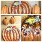 Thanksgiving Pumpkin Salt & Pepper Shakers w/ Pumpkin Tray Orange & Ceramic Euc