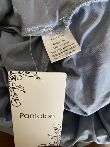 NWT Pantalon Gray Blue wide Leg Palazzo Pants elastic Waist XL - Picture 2 of 3