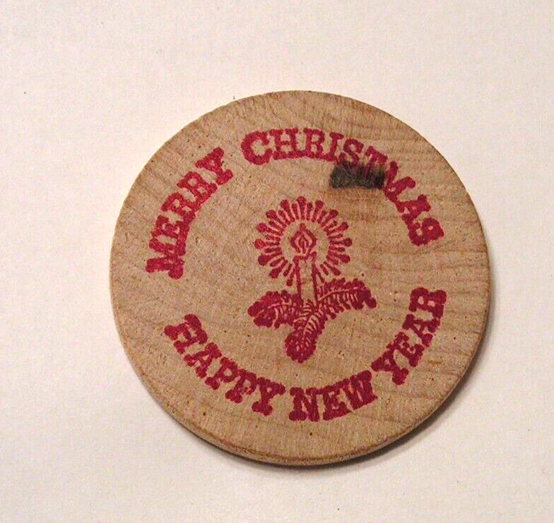 Christmas New Year Wooden Nickel Hoffman's Candle Corner Prospect Park