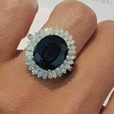 4CT Oval Lab Created Blue Sapphire Halo Engagement Ring 14K White Gold Finish