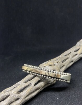 Native American Navajo Plain Sterling Silver And 14k Gold Cuff Bracelet signed
