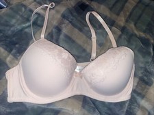 New Laura Ashley Bra,Size 34C Light Pink Lace Trim Push Up Size 34C