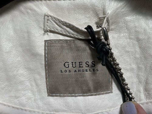 Guess White Leather Look Jacket BNWT Biker Style Net Detail Medium - Picture 6 of 17