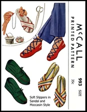 McCall # 993 Slippers Pattern Summer SHOES Vintage 1940's Style Sandal Pick Size