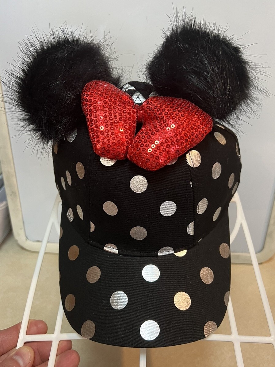 Disney Black Cap with Minnie Plush Ears and Red Bows - NWT!! Disney Infant Hat Minnie Ears Red Bow Embroidered Logo Black  main image 4