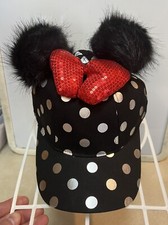 Minnie Mouse Hat Black w/silver polka dots, Ears, Red Bow Disney Parks Adj NWT