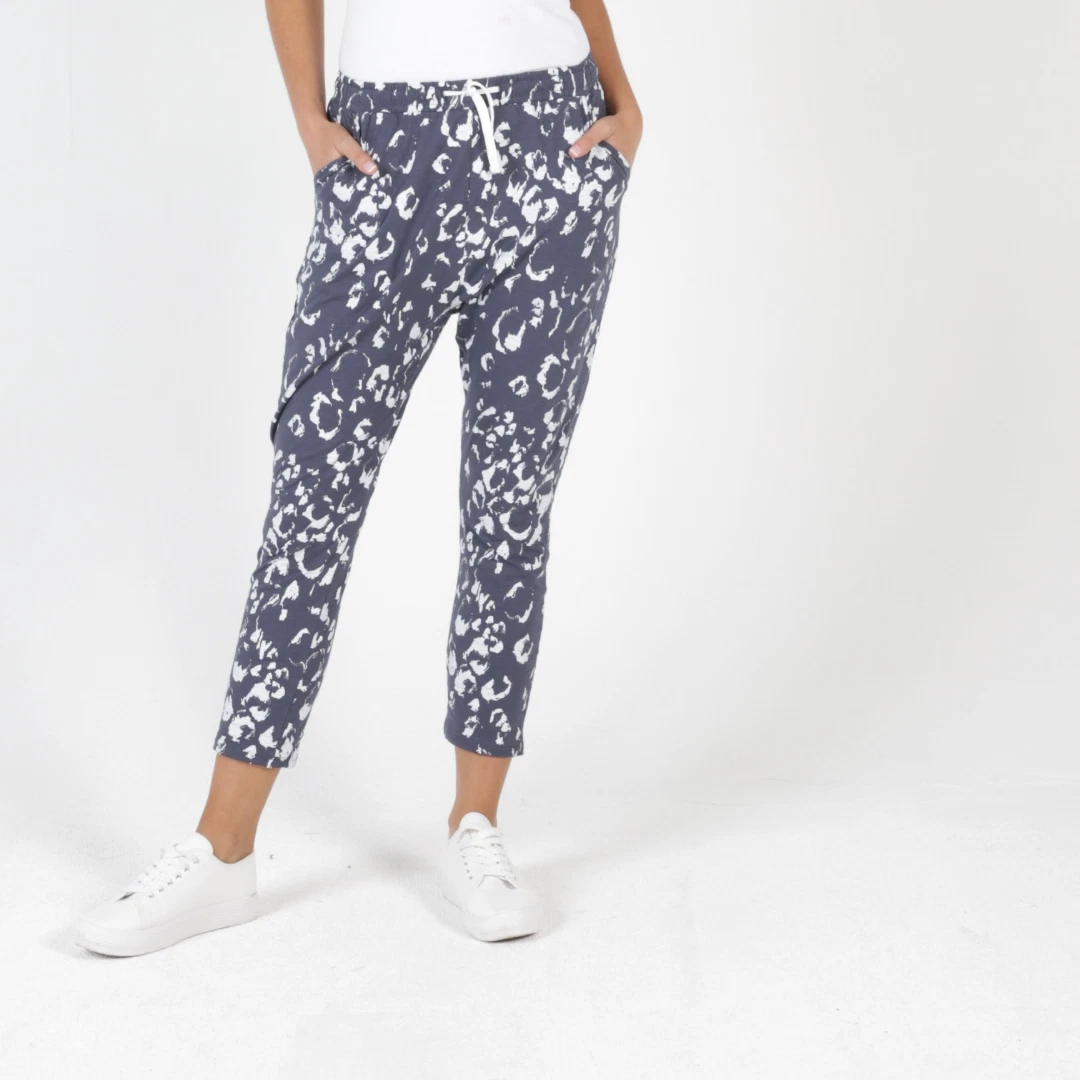 BETTY BASICS JADE PANT DROP CROTCH SUMMER LOUNGE PANTS, BLACK BALLET BENGAL 8-22