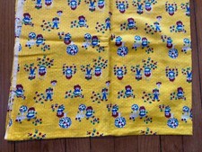 35" x 70" Vtg 50s Flannel Fabric RAGGEDY ANN and ANDY Yellow Novelty Rag Doll
