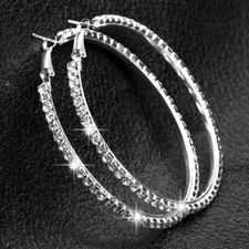Rhinestone Hoop Earrings For Women Sparkly Fashion Jewelry Lightweight Hoops 88G