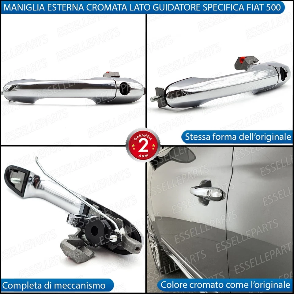 MANIGLIA ESTERNA PER FIAT ABARTH 500 500 C 595 695 LATO GUIDA CROMATA COMPLETA - Immagine 2 di 4