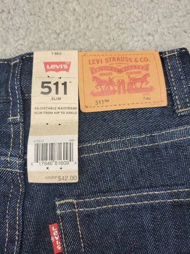 BOYS LEVIS STRAUS 511 SLIM DARK BLUE DENIM 7R JEANS PANTS NEW WITH TAG $42 MSRP - Picture 2 of 3