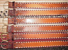 VTG Western C M Co Buckstitch Tooled Embossed Leather Belts 6 pc Size 20 NEW