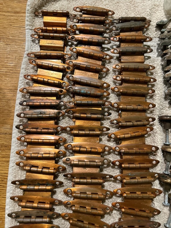 Lot of 80+ Vintage brass cabinet hinges  &screws 1965' Great for crafts