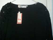 Kenar3 Black Hand Beaded-Rhinestone 3/4 Sleeve Dress/Gown Sz S; Special Occasion
