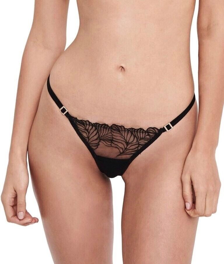 Bluebella Enya Thong String Size 18 Black Embroidered Mesh Knickers 41130