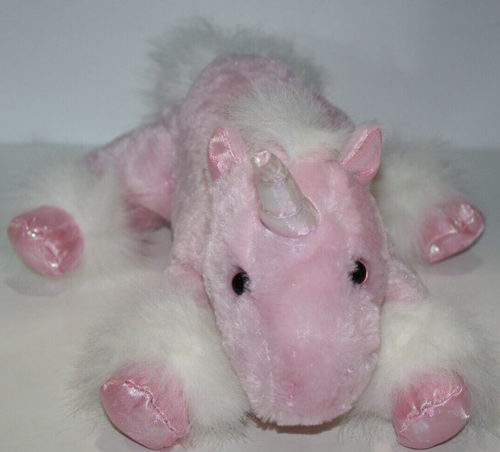 Dan Dee Unicorn 12" Valentines Pink White Furry Plush Stuffed Animal Soft Toy - Picture 4 of 14