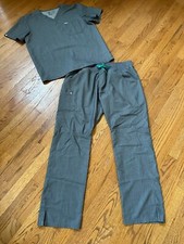 Figs SHARP Graphite Grey V-Neck Scrub Top & Yola Pants Set Size L/XL/T