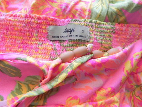 Maaji Maxi/Cover-Up Skirt NeonMulticolor Floral Slit Front Drawstring Tie Size S - Picture 6 of 11