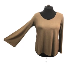 CATHERINE BACON Womens Size Medium Brown Bell Sleeve Jersey Stretch Comfort Top