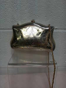 Vintage Purse Made in Italy Gold Evening Box Clutch Handbag from