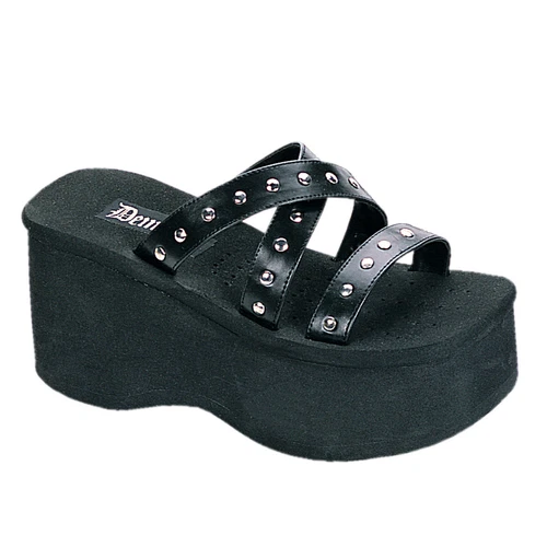 Black Chunky Platform Flip Flops Sandals Slides Punk Gothic Womans Shoes Demonia